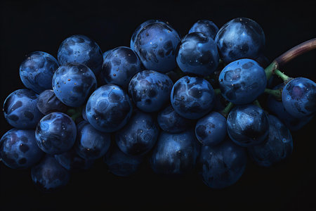 Bunch of blue grapes on a black background, close-up