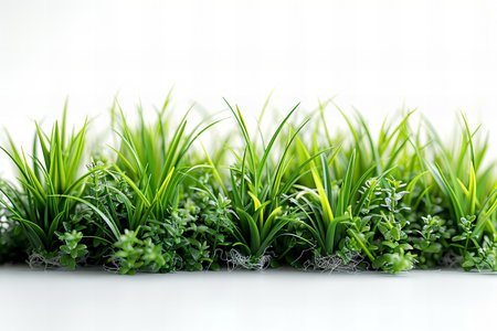 Green grass on white background with copy space. Gardening concept.の写真素材