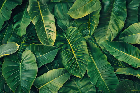 Tropical green leaves background. Flat lay. Nature concept.