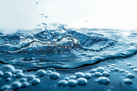 Water splash with bubbles on a blue background. 3d rendering.