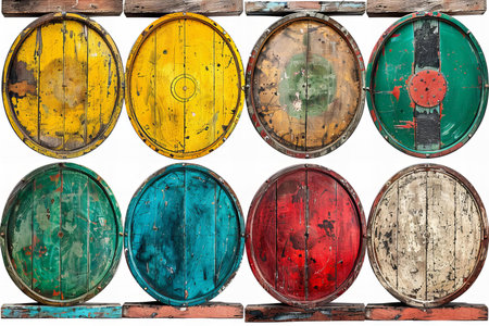 collection of various old wooden barrels on white background. each one is shot separatelyの写真素材
