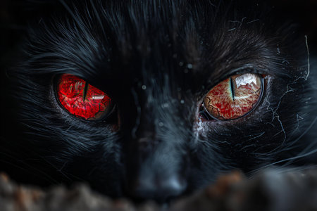 Close up of a black cat's eyesの写真素材