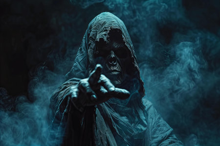 Scary ghost in the dark forest. Halloween. Horror film.