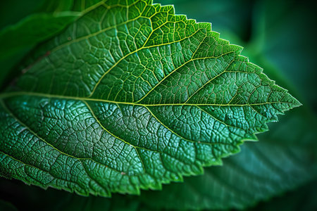 Green leaf macro close up. Natural background. Shallow depth of fieldの写真素材