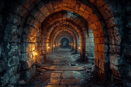 Mysterious dark tunnel with light at the end. 3d rendering