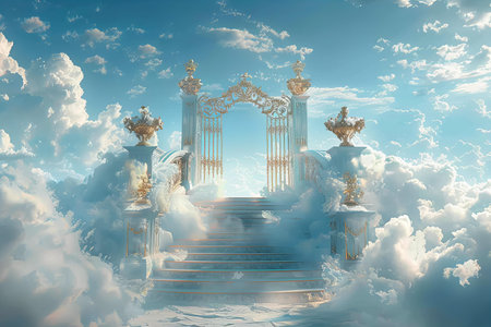 Luxury wedding arch in the clouds. 3D illustration.の写真素材