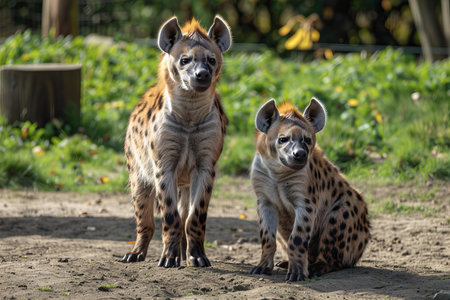 Spotted hyena (Crocuta crocuta) and cubの写真素材