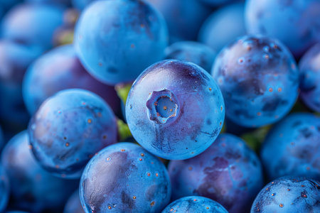 Close up of fresh ripe blueberries. Macro shot of berry background.