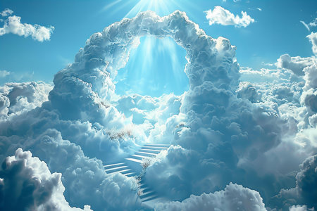 Stairway leading to the heart in the clouds. 3D renderingの写真素材