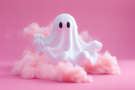 Halloween ghost with pink cloud on pink background. 3d renderingの写真素材