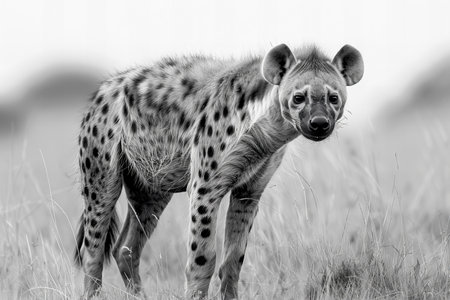 Spotted hyena (Crocuta crocuta) walking in the grassの写真素材