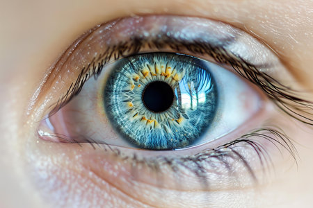 Close-up of human blue eye. Macro shot of human eye.