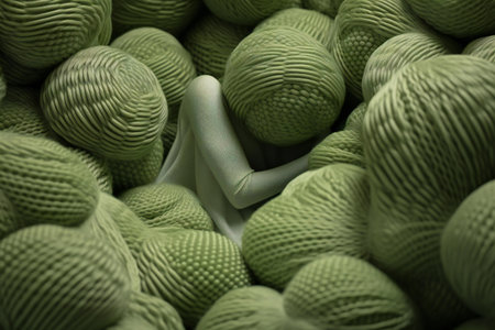 Green yarn ball as a background, close-up. 3D renderingの写真素材