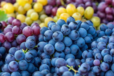 Bunch of ripe red and yellow grapes as background, closeupの写真素材