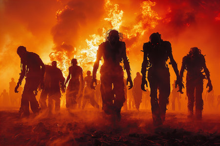 Firefighters fighting a fire in a burning forest. Firefighters fighting a fire