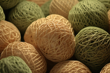 Wicker balls of yellow and green color, closeup of photoの写真素材