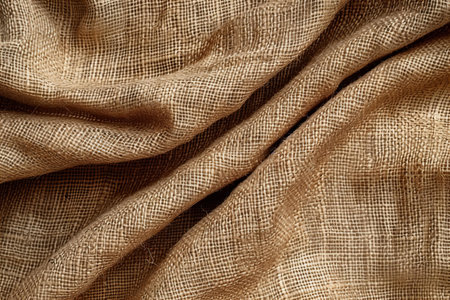 burlap fabric as a background, crumpled texture in brown colorの写真素材