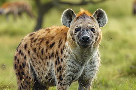 Spotted hyena (Crocuta crocuta) in the grassの写真素材
