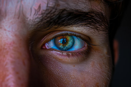 Close up of an eye of a caucasian man with a painted face.