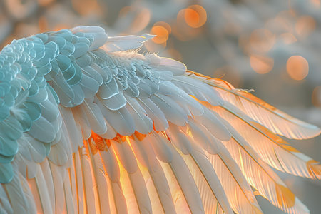 Close up of the wings of a bird with bokeh backgroundの写真素材