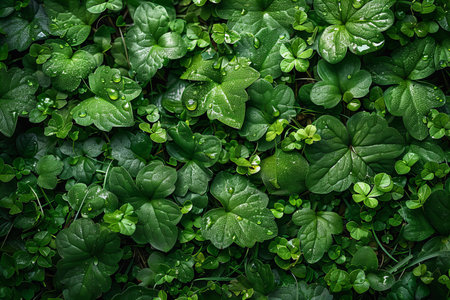 Green leaves with water drops. Natural background. Selective focus.