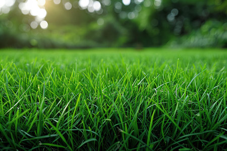Green grass in the garden with sunlight. Natural background. Close-up.の写真素材