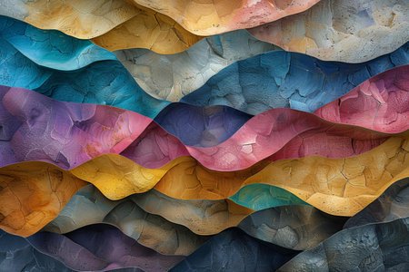 colorful abstract background made of curved layers of different colors and shapesの写真素材