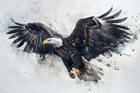 Digital painting of an american bald eagle flying in the air.の写真素材