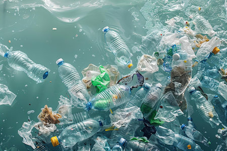 Plastic waste in the water as a concept of environmental pollution.