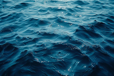 Blue water surface texture background. Close up of rippled sea water surface.