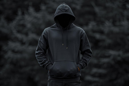 Hooded man in a black hoodie on a dark background