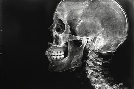 X-ray image of human skull on a black background. 3d renderingの写真素材