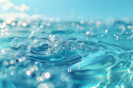 Water drops on a blue background. Shallow depth of field.