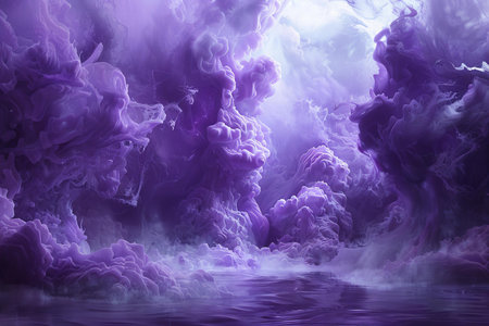 Purple ink in water. Abstract background. Fantasy fractal texture. Digital art. 3D rendering.の写真素材