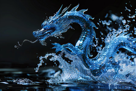 Dragon in water on a black background. 3d rendering, 3d illustration.の写真素材