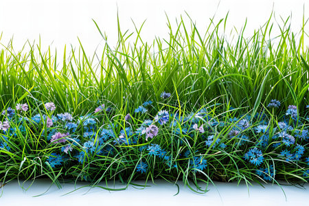Green grass with blue cornflowers isolated on a white background.の写真素材