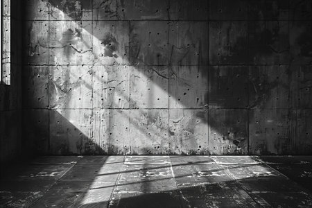 old grunge interior with shadow on concrete wall, black and whiteの写真素材