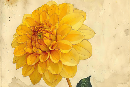 Beautiful yellow dahlia flower on the old paper background.の写真素材
