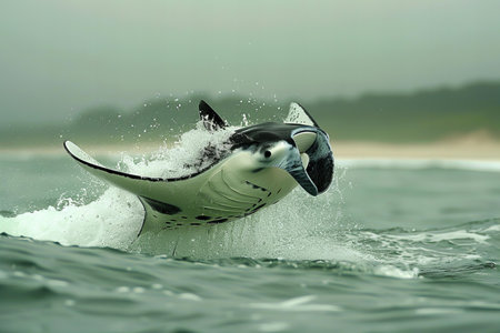 manta ray jumping out of the ocean, 3d illustration.