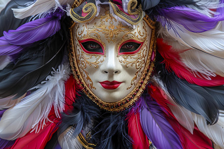 Participant in the Venice Carnival in Venice, Italy. The Venice Carnival is included in a list of intangible heritage by UNESCO.の写真素材