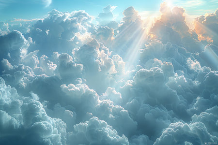 Beautiful cloudscape with sun rays and blue sky. Nature background