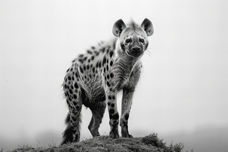 Spotted hyena (Crocuta crocuta) standing on a rockの写真素材