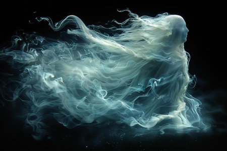 Abstract smoke isolated on black background. Cloud of ink in water.の素材