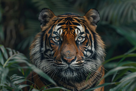 Portrait of a tiger in the jungle. Close-up.