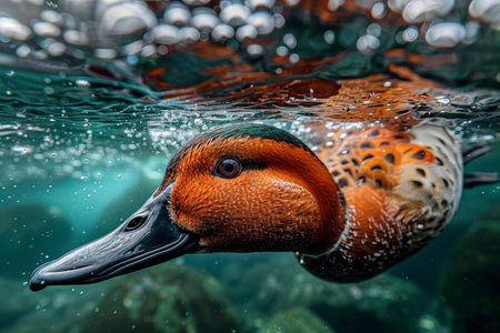 Beautiful duck swimming in the water, close-up view.