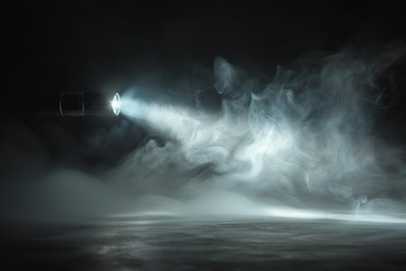 Lighting in the dark with smoke and fog. Selective focus