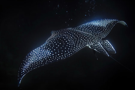 Manta ray in the dark, Bali island, Indonesia.