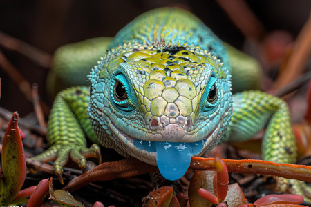 Close up of a green lizard, Lacerta agilisの写真素材