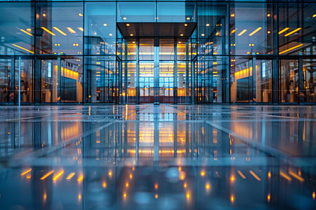 Reflection in the windows of a modern office building. 3d renderingの写真素材