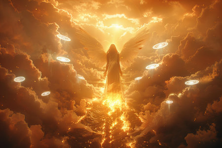 Angel flying in the sky. 3D render. Fantasy illustration.の写真素材